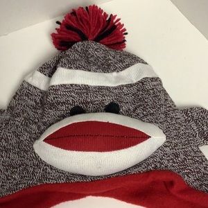 NC State sock monkey beanie stocking cap with tassel tie and top